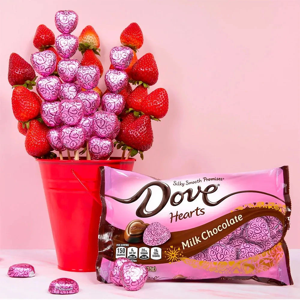 Pink Foiled Dove Milk Chocolate Hearts: 35-Piece Bag 3 Pink Foiled Dove Milk Chocolate Hearts: 35-Piece Bag - Image 3