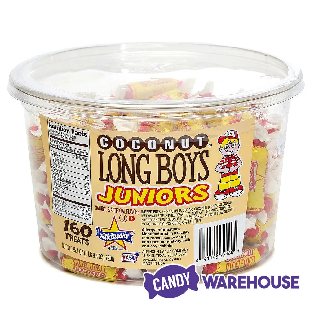 Atkinson Coconut Long Boys Juniors Candy: 160-Piece Tub 3 Atkinson Coconut Long Boys Juniors Candy: 160-Piece Tub - Image 3