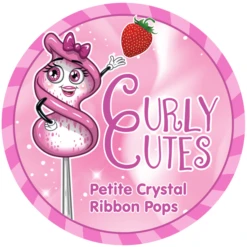 CurlyCutes Petite Crystal Ribbon Pops - Pink Strawberry: 20-Piece Jar -Best Candy Store curlycutes petite crystal ribbon pops pink strawberry 20 piece jar candy warehouse 3