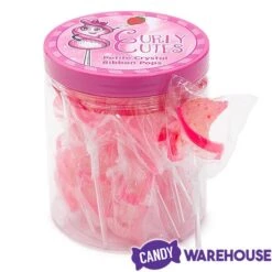 CurlyCutes Petite Crystal Ribbon Pops - Pink Strawberry: 20-Piece Jar -Best Candy Store curlycutes petite crystal ribbon pops pink strawberry 20 piece jar candy warehouse 5