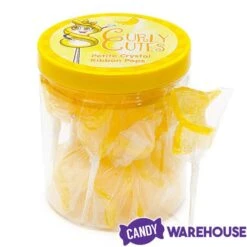 CurlyCutes Petite Crystal Ribbon Pops - Yellow Banana: 20-Piece Jar -Best Candy Store curlycutes petite crystal ribbon pops yellow banana 20 piece jar candy warehouse 5