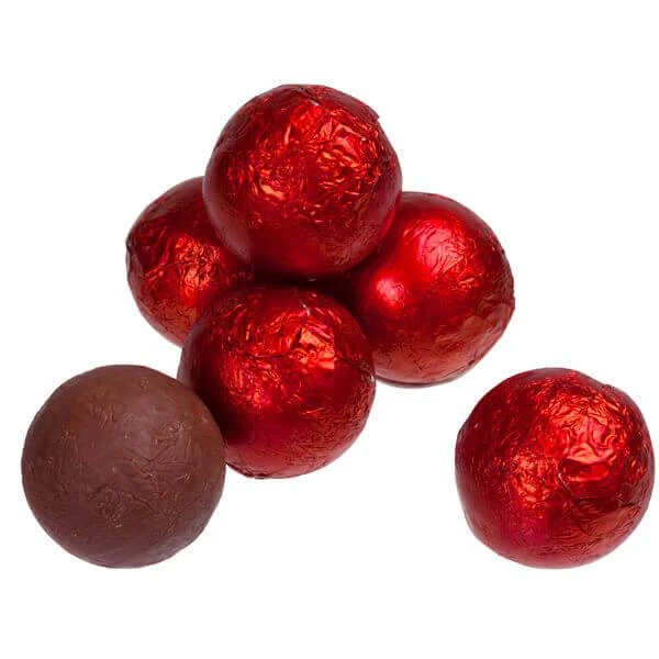 Foiled Milk Chocolate Balls - Red: 2LB Bag 1 Foiled Milk Chocolate Balls - Red: 2LB Bag