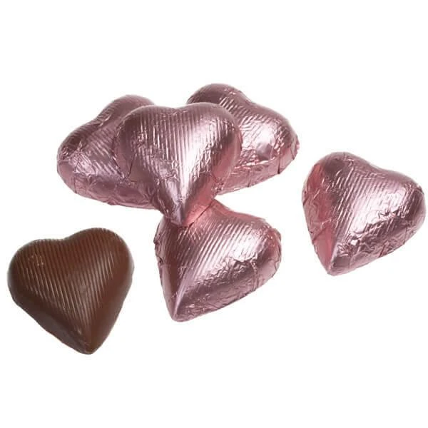 Foiled Milk Chocolate Hearts - Light Pink: 2LB Bag 1 Foiled Milk Chocolate Hearts - Light Pink: 2LB Bag
