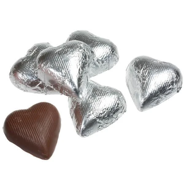 Foiled Milk Chocolate Hearts - Silver: 2LB Bag 1 Foiled Milk Chocolate Hearts - Silver: 2LB Bag