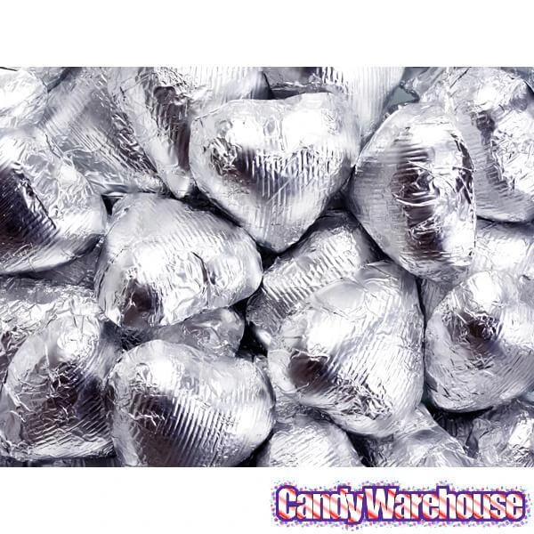 Foiled Milk Chocolate Hearts - Silver: 2LB Bag 2 Foiled Milk Chocolate Hearts - Silver: 2LB Bag - Image 2