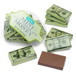 Foiled Milk Chocolate Money Mini Bars In Mesh Bags: 18-Piece Box