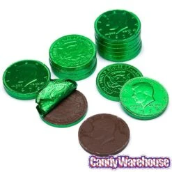 Green Foiled Milk Chocolate Coins: 1LB Bag -Best Candy Store green foiled milk chocolate coins 1lb bag candy warehouse 3