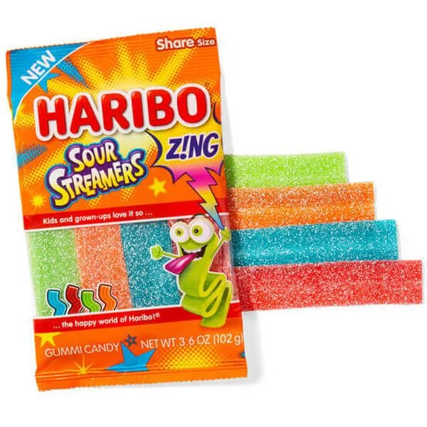 Haribo Zing Sour Streamers Gummy Candy Belts: 3LB Box 1 Haribo Zing Sour Streamers Gummy Candy Belts: 3LB Box