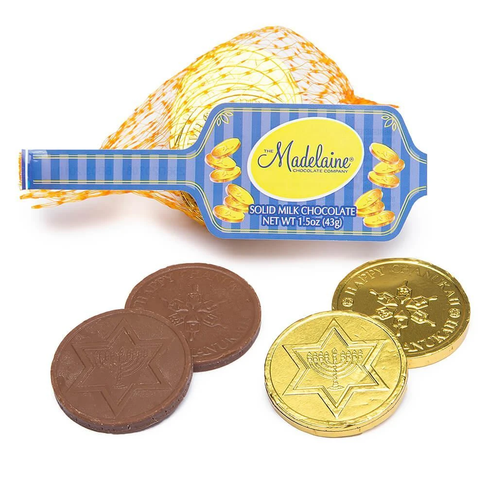 Madelaine Chanukah Gelt Gold Foiled Milk Chocolate Coins In Mesh Bags: 24-Piece Tub 1 Madelaine Chanukah Gelt Gold Foiled Milk Chocolate Coins In Mesh Bags: 24-Piece Tub