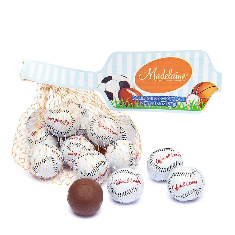 Madelaine Foiled Milk Chocolate Sports Balls 2-Ounce Mesh Bags - Baseball: 24-Piece Tub 1 Madelaine Foiled Milk Chocolate Sports Balls 2-Ounce Mesh Bags - Baseball: 24-Piece Tub