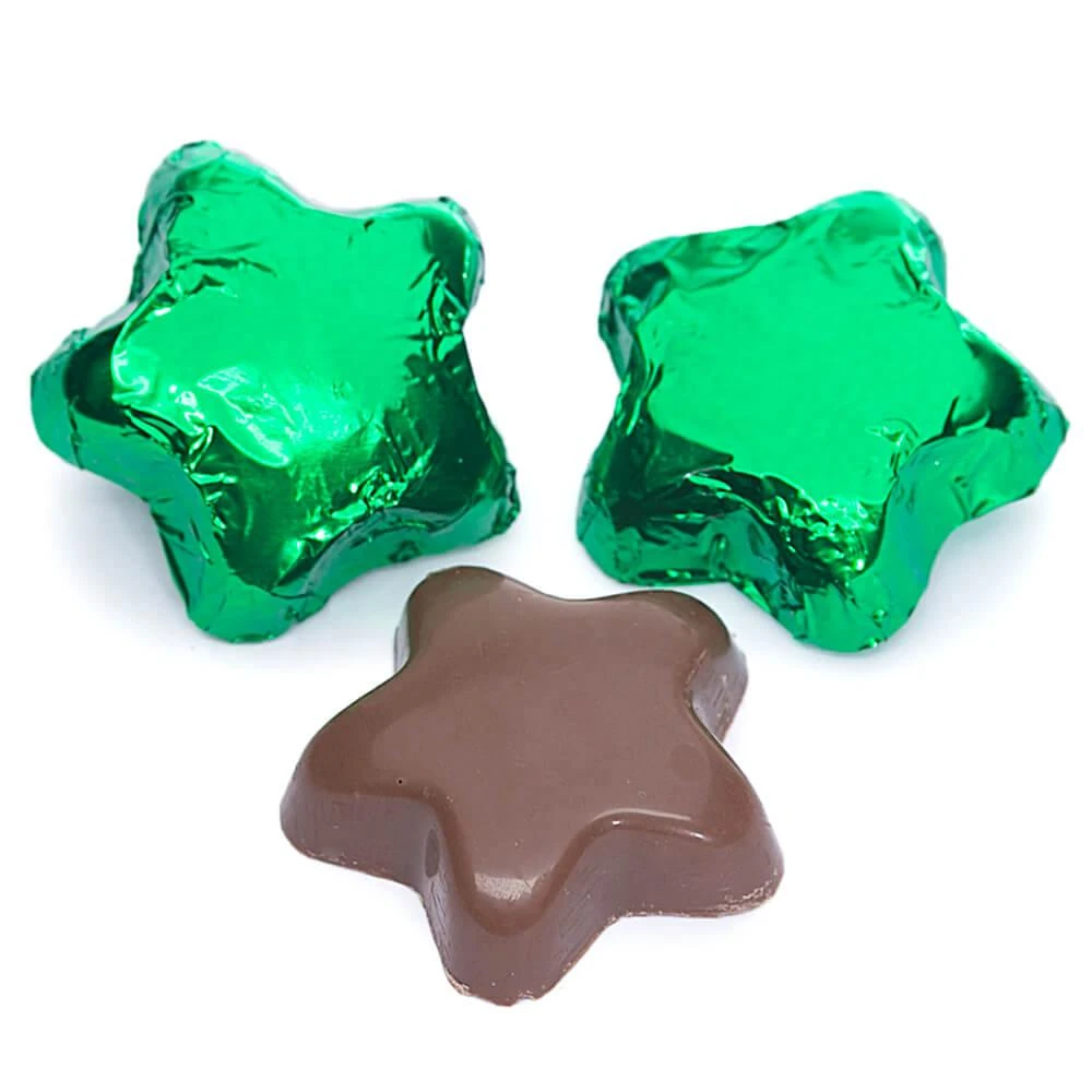 Madelaine Foiled Milk Chocolate Stars - Green: 5LB Bag 1 Madelaine Foiled Milk Chocolate Stars - Green: 5LB Bag