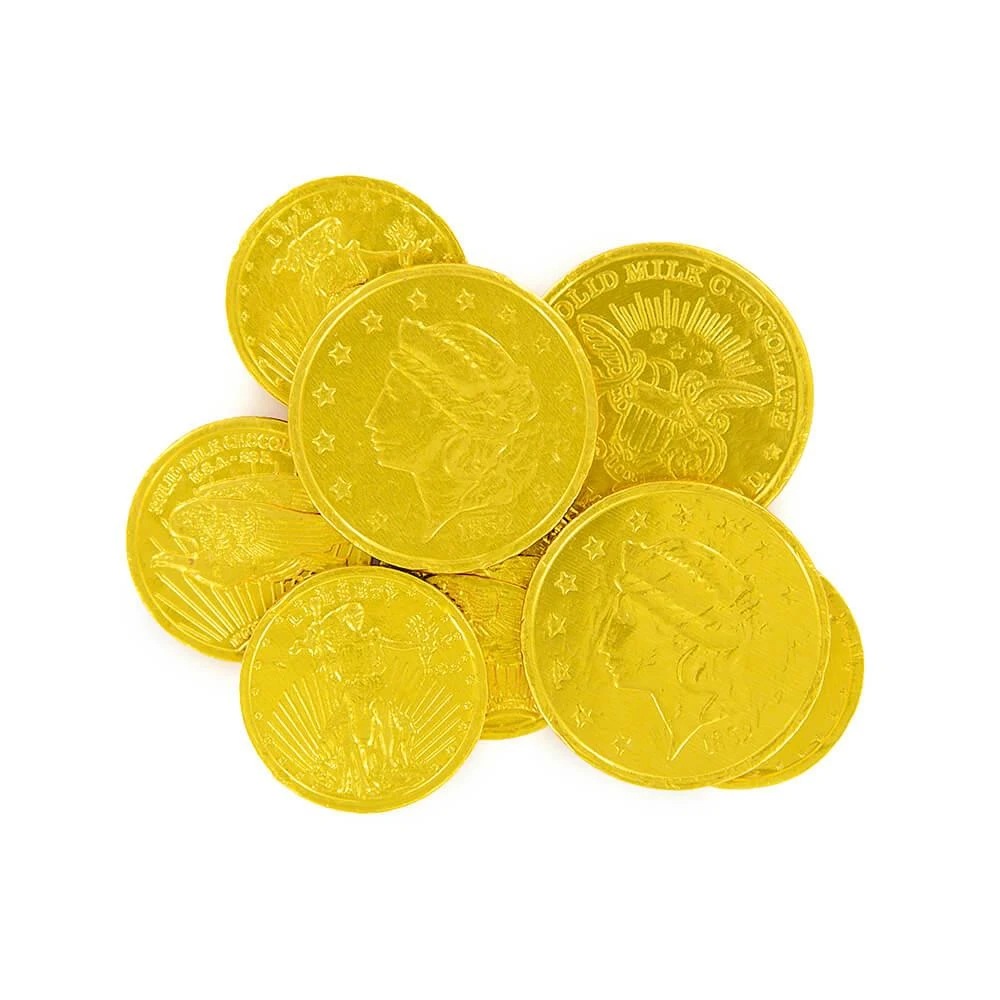 Madelaine Gold Foiled Milk Chocolate Coins - Assorted: 5LB Bag 1 Madelaine Gold Foiled Milk Chocolate Coins - Assorted: 5LB Bag