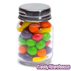 Mini Glass Favor Jars - 2.75-Ounce Mason Jar With Silver Top: 12-Piece Set -Best Candy Store mini glass favor jars 2 75 ounce mason jar with silver top 12 piece set candy warehouse 3