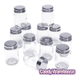 Mini Glass Favor Jars - 2.75-Ounce Mason Jar With Silver Top: 12-Piece Set -Best Candy Store mini glass favor jars 2 75 ounce mason jar with silver top 12 piece set candy warehouse 5