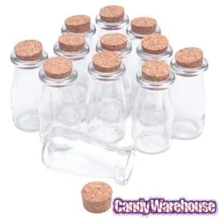 Mini Glass Favor Jars - 3-Ounce Milk Bottle With Cork Stopper: 12-Piece Set -Best Candy Store mini glass favor jars 3 ounce milk bottle with cork stopper 12 piece set candy warehouse 4