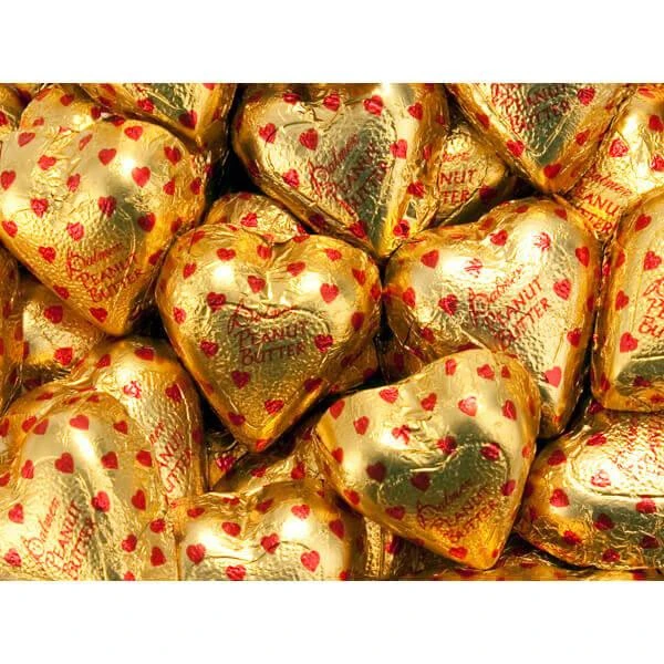Palmer Gold Foiled Peanut Butter Filled Milk Chocolate Hearts: 4LB Bag 1 Palmer Gold Foiled Peanut Butter Filled Milk Chocolate Hearts: 4LB Bag