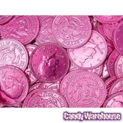 Pink Foiled Milk Chocolate Coins: 1LB Bag -Best Candy Store pink foiled milk chocolate coins 1lb bag candy warehouse 3