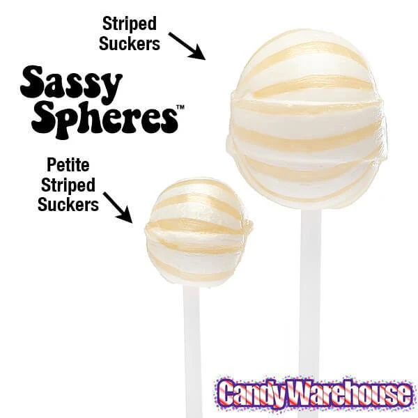 YumJunkie Sassy Spheres Pineapple White Striped Ball Lollipops: 100-Piece Bag 2 YumJunkie Sassy Spheres Pineapple White Striped Ball Lollipops: 100-Piece Bag - Image 2