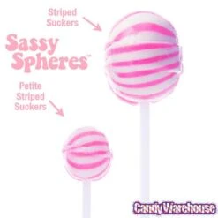YumJunkie Sassy Spheres Strawberry Pink Striped Ball Lollipops: 100-Piece Bag -Best Candy Store yumjunkie sassy spheres strawberry pink striped ball lollipops 100 piece bag candy warehouse 4