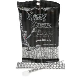 YumJunkie Sassy Straws Candy Powder Filled Mini Straws - Black Cherry: 50-Piece Bag